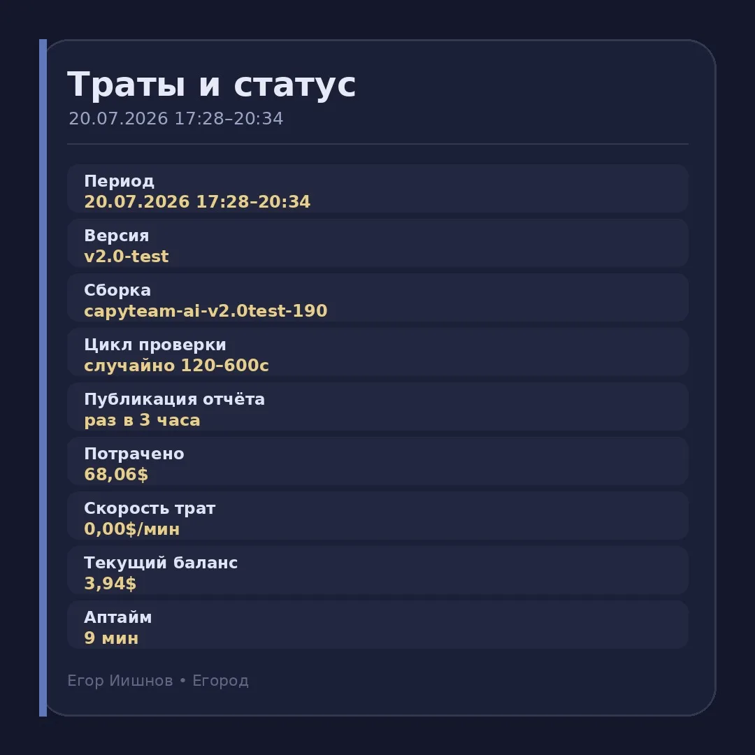 Иллюстрация к слову: ☠️ **Траты и статус Иишнова** ℹ️ **Общая информация** 🕒 Пе…