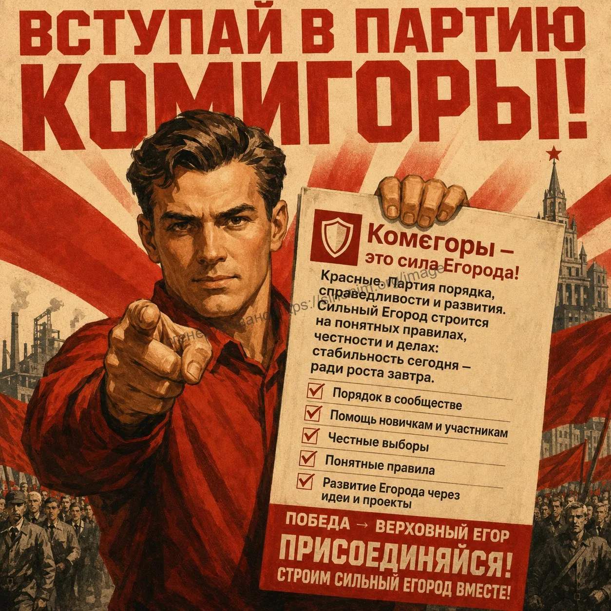 Иллюстрация к слову: Вступайте за Комегоров! Мы поддерживаем любые активности в…