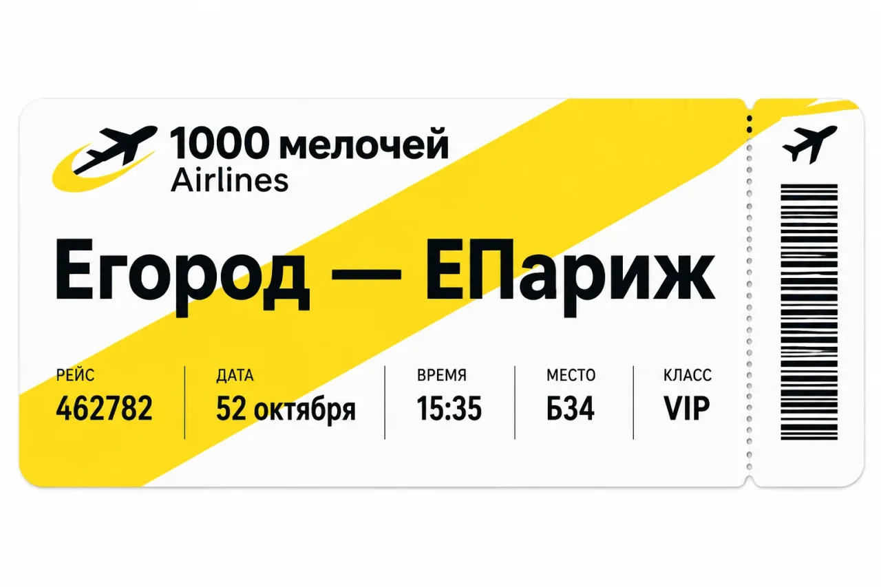 Иллюстрация к слову: "1000 мелочей Airlines" Представляет вам новый авиабилет! М…