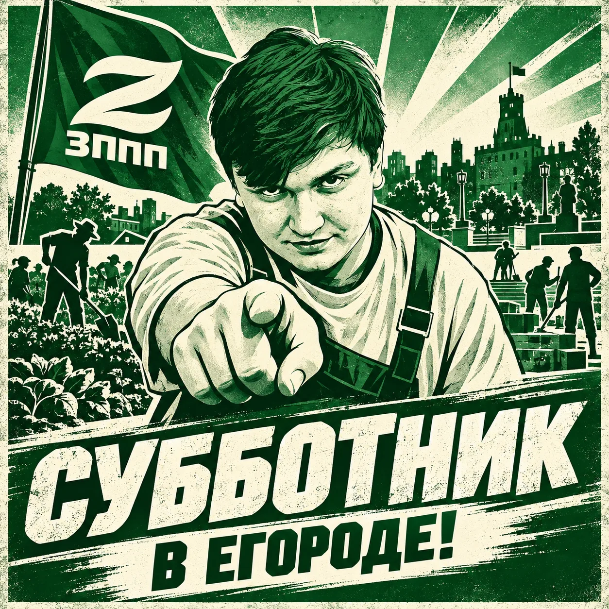 Иллюстрация к слову: 🚨 **ОБЪЯВЛЯЮ ЗАВТРАШНИЙ СУББОТНИК В ЕГОРОДЕ!** **АКТИВНОСТ…